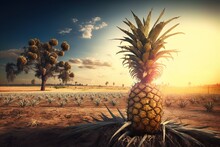 Sunlight Shining Down On A Pineapple Tree In A Rural Setting. Generative AI