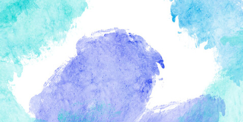 Wall Mural - Watercolor stains on a transparent background. Illustration of abstract paint spots in blue tones. PNG element for your creativity. Can be used as grunge background or overlay.