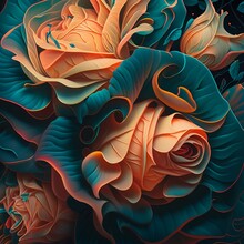 Ultra Hd Detailed Painting Of Many Colorful Roses , Top View , Crowded :: By Android Jones, Earnst Haeckel, James Jean. Behance Contest Winner, Generative Art, Baroque, Intricate Patterns, Fractalism,