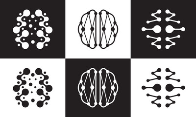 Sticker - neuron connection logo design, Human brain icon innovation intelligence vector illustration.