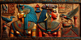 Fototapeta Sypialnia - Hieroglyphic carvings on the walls of an Ancient Egyptian Temple. .AI generated Illustration.