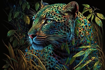 Jungle Leopard Jaguar Colorful Animal Tropical Wildlife Background Generative AI