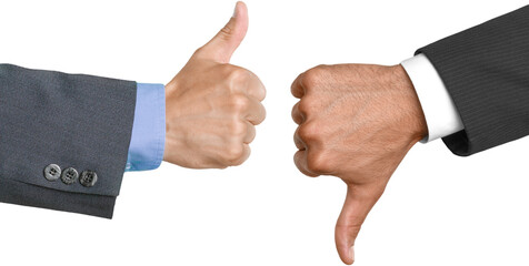 Closeup of Two Businessmen Showing Thumbs Up and Thumbs Down