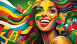 a girl in Brazil in a multi-colored costume for the carnival holiday .Generative AI