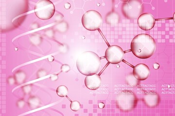 Sticker - Abstract pink background with molecule of cosmetics product