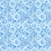 Watercolor Seamless Pattern. Blue-white Print Tile. Textile Ornament, Packaging.