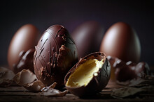 Golden Chocolate Easter Eggs, Generative AI	