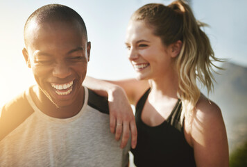 Poster - Fit couple relationship goals. Shot of a fit young couple working out together outdoors.