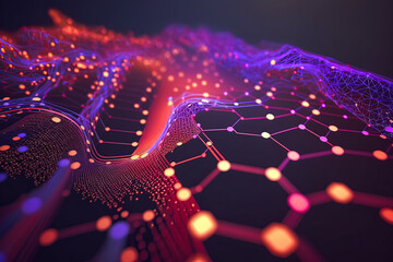 Cyber big data flow. Blockchain data fields. Network line connect stream. Concept of AI technology, digital communication, science research, generative ai