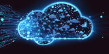 Fototapeta Kosmos - Cloud Computer Concept. Abstract Cloud Connection. Blue Neon. Technology Background. Illustration generativ ai 