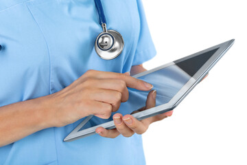 Poster - Close-up Doctor at hospital working with tablet pc