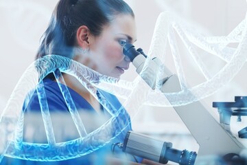 Wall Mural - research concept background with molecule dna and scientist