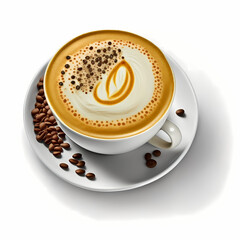 Sticker - cappucino with beans coffee isolated white. Generative AI