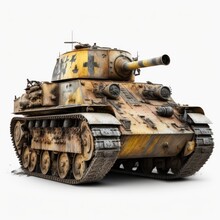Detailed Illustration Of A World War 2 German Armored Battle War Tank Isolated On A White Background, Generative Ai