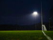 © mark_gusev - Training ground with grass illuminated by modern powerful LED lights. Efficient modern technology. Nobody. Sport field with tall goal posts for rugby, camogie, hurling and Gaelic football. Irish sport