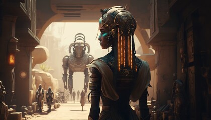 futuristic ancient egypt alien cyborgs god wallpaper background created with generative ai technology