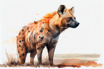 Wall Mural - Spotted hyena, also known as the laughing hyena. Watercolor realistic illustration on a white background. Generative AI.