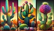 Surreal Cacti on a Pastel Gradient Background. Hyperreal Prickly Pear and Barrel Cactus Desert Collection. [Fantasy, Historic, Natural Object.] 
