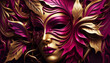 girl in Venice Italy carnival costume and magenta and gold color mask .Generative AI