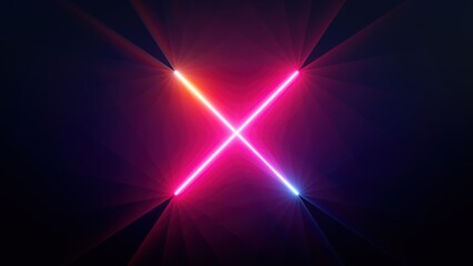 Wall Mural - 3d render, abstract neon background with crossing lines glowing in the dark. cross sign. minimalist 