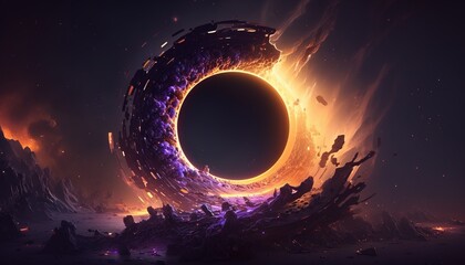 Wall Mural - super realistic black hole illustration, destroyed planet in universe, explosion background wallpape
