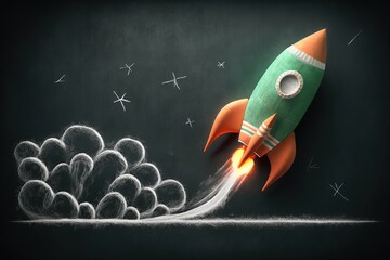 Illustration of rocket in the blackboard, concept of business and creativity. Generative AI