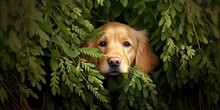 Golden Retriever Hiding In A Bush