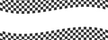 Waving Race Flags Background. Chess Game, Motocross Or Rally Sport Car Competition Banner With Space For Text. Warped Black And White Squares Pattern. Checkered Winding Texture