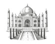 Hand drawn sketch of Taj Mahal. india palace illustration
