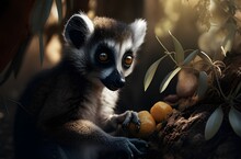 Lemur Snacking On A Sweet Mango: A Snapshot Of Madagascar's Biodiversity