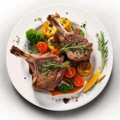 Poster - Delicious roast lamb chops on white background