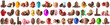 Set of sweet chocolate eggs and bunnies on white background