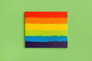 Poster - Painting of LGBT flag on green wall