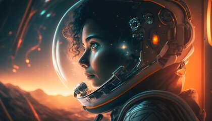 astronaut illustration in space with cosmic light effects created with generative ai technology