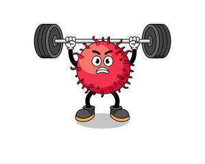 Canvas Print - rambutan fruit mascot cartoon lifting a barbell