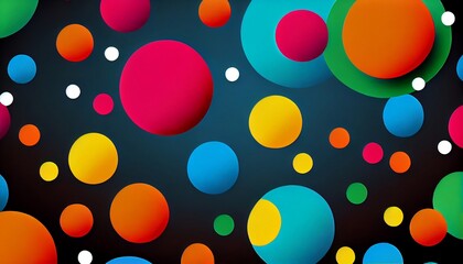 a playful and colorful polka dot pattern, with large and small dots arranged in a random fashion. The colors of the dots are vibrant and varied, with shades of pink, blue, green, yellow, and purple.