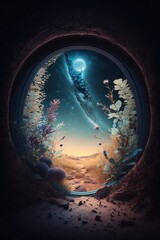 Wall Mural - portal to galaxy, view many plants, beautiful milkyway shot. generative ai