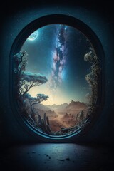 Wall Mural - portal to galaxy, view many plants, beautiful milkyway shot. generative ai