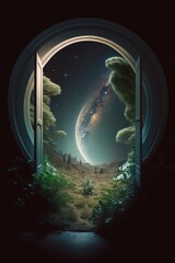 Wall Mural - portal to galaxy, view many plants, beautiful milkyway shot. generative ai