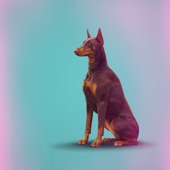 Poster - Funny cute young dog on colored background