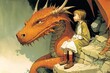 Storybook Style Illustration a Young Girl and Her Dragon Friend. Friendship and Adventure Concept. [Fantasy, Historic, Fairytale Character. Graphic Novel, Video Game, Comic Book Portrait.]