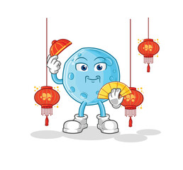 Sticker - blue moon Chinese with lanterns illustration. character vector