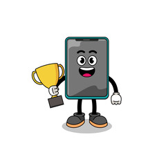 Canvas Print - Cartoon mascot of smartphone holding a trophy