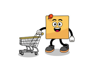 Wall Mural - Cartoon of sticky note holding a shopping trolley