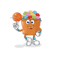 Wall Mural - flowers in pot playing basket ball mascot. cartoon vector