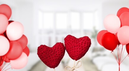 Poster - Interior decorated for holliday Valentine's Day with balloons