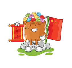 Wall Mural - flowers in pot chinese cartoon. cartoon mascot vector