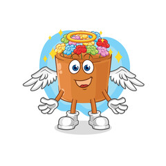 Sticker - flowers in pot angel with wings vector. cartoon character