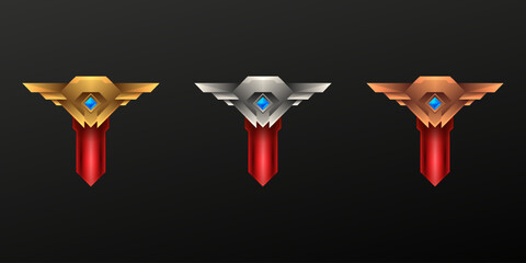 Wall Mural - fantasy gold, silver and bronze game achievement medal badges for game ui design
