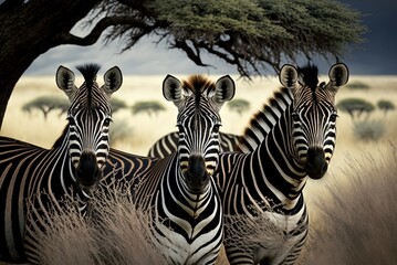 pictured here are three zebras in the serengeti national park in tanzania's grumeti game reserve. ge
